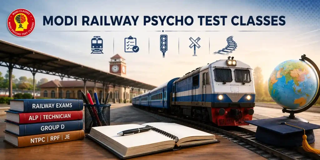 Modi Railway Psycho Test Classes with railway coaching, train and exam preparation theme